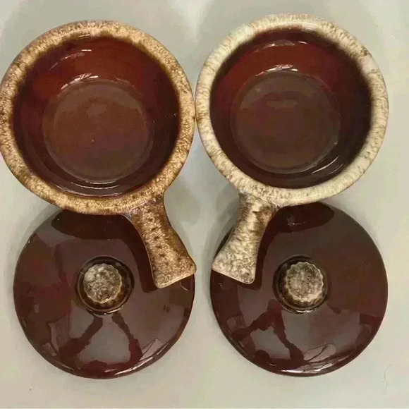 Set  of two vintage Hull Pottery brown drip glaze French onion soup bowls - Picture 6 of 8